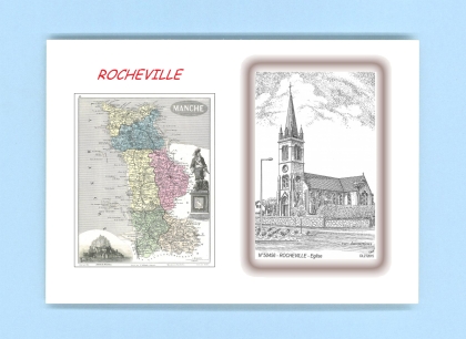 Cartes Postales impression Noir avec dpartement sur la ville de ROCHEVILLE Titre : eglise