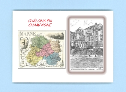 Cartes Postales impression Noir avec dpartement sur la ville de CHALONS EN CHAMPAGNE Titre : place de la republique