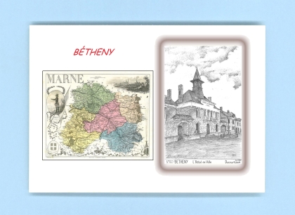 Cartes Postales impression Noir avec dpartement sur la ville de BETHENY Titre : l hotel de ville