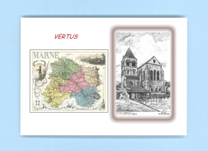 Cartes Postales impression Noir avec dpartement sur la ville de VERTUS Titre : eglise