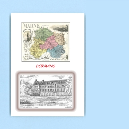 Cartes Postales impression Noir avec dpartement sur la ville de DORMANS Titre : chateau