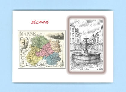 Cartes Postales impression Noir avec dpartement sur la ville de SEZANNE Titre : fontaine