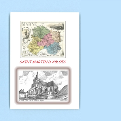 Cartes Postales impression Noir avec dpartement sur la ville de ST MARTIN D ABLOIS Titre : eglise