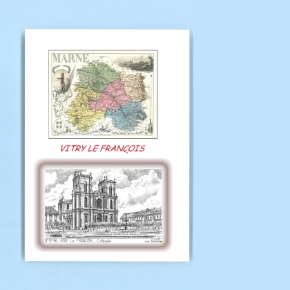 Cartes Postales impression Noir avec dpartement sur la ville de VITRY LE FRANCOIS Titre : collegiale