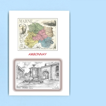 Cartes Postales impression Noir avec dpartement sur la ville de AMBONNAY Titre : fontaine