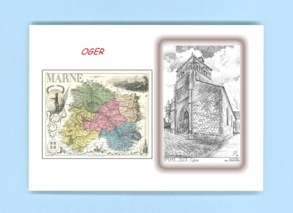 Cartes Postales impression Noir avec dpartement sur la ville de OGER Titre : eglise