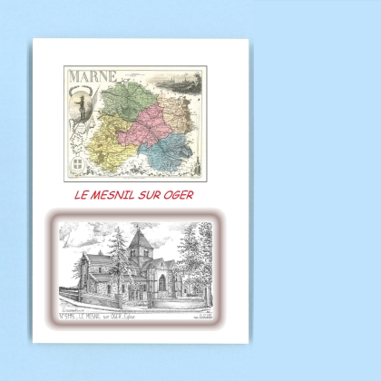 Cartes Postales impression Noir avec dpartement sur la ville de LE MESNIL SUR OGER Titre : eglise