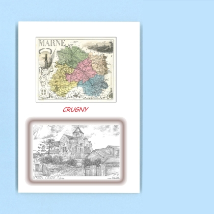 Cartes Postales impression Noir avec dpartement sur la ville de CRUGNY Titre : eglise