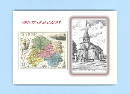 Cartes Postales impression Noir avec dpartement sur la ville de HEILTZ LE MAURUPT Titre : eglise