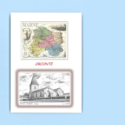 Cartes Postales impression Noir avec dpartement sur la ville de ORCONTE Titre : eglise