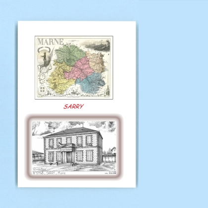 Cartes Postales impression Noir avec dpartement sur la ville de SARRY Titre : mairie