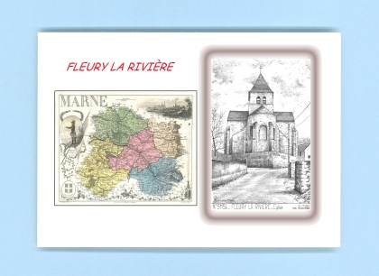 Cartes Postales impression Noir avec dpartement sur la ville de FLEURY LA RIVIERE Titre : eglise
