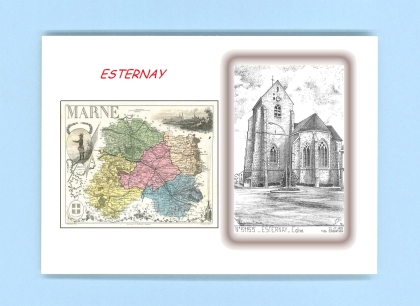 Cartes Postales impression Noir avec dpartement sur la ville de ESTERNAY Titre : eglise
