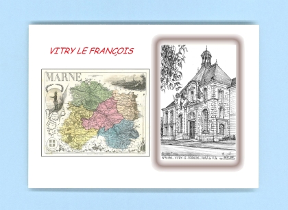 Cartes Postales impression Noir avec dpartement sur la ville de VITRY LE FRANCOIS Titre : hotel de ville