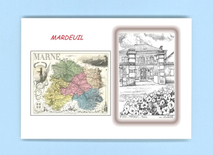 Cartes Postales impression Noir avec dpartement sur la ville de MARDEUIL Titre : mairie