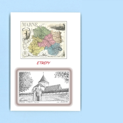 Cartes Postales impression Noir avec dpartement sur la ville de ETREPY Titre : eglise
