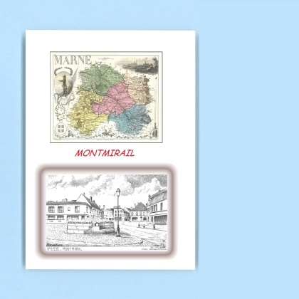 Cartes Postales impression Noir avec dpartement sur la ville de MONTMIRAIL Titre : vue