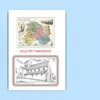 Cartes Postales impression Noir avec dpartement sur la ville de VILLE EN TARDENOIS Titre : eglise