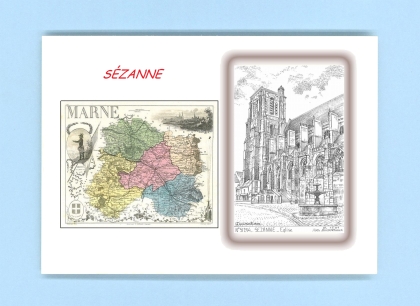 Cartes Postales impression Noir avec dpartement sur la ville de SEZANNE Titre : eglise