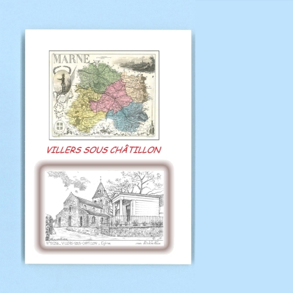 Cartes Postales impression Noir avec dpartement sur la ville de VILLERS SOUS CHATILLON Titre : eglise