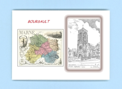 Cartes Postales impression Noir avec dpartement sur la ville de BOURSAULT Titre : eglise