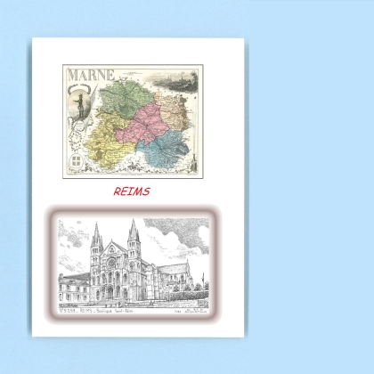 Cartes Postales impression Noir avec dpartement sur la ville de REIMS Titre : basilique st remi