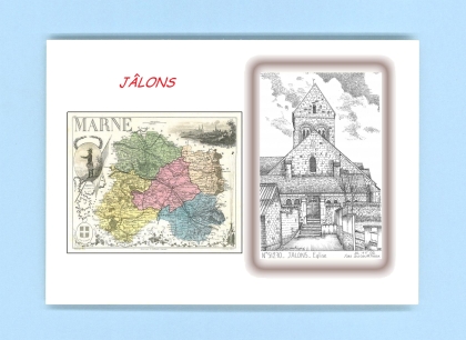 Cartes Postales impression Noir avec dpartement sur la ville de JALONS Titre : eglise