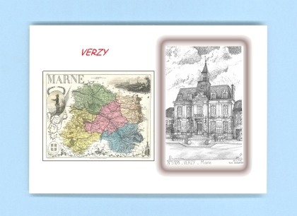 Cartes Postales impression Noir avec dpartement sur la ville de VERZY Titre : mairie