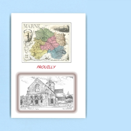 Cartes Postales impression Noir avec dpartement sur la ville de PROUILLY Titre : eglise