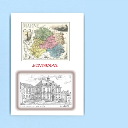 Cartes Postales impression Noir avec dpartement sur la ville de MONTMIRAIL Titre : hotel de ville