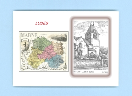 Cartes Postales impression Noir avec dpartement sur la ville de LUDES Titre : eglise