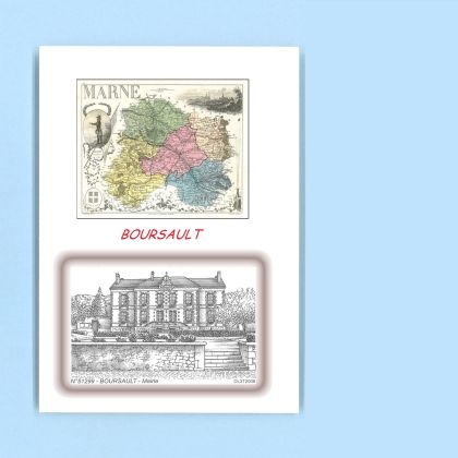 Cartes Postales impression Noir avec dpartement sur la ville de BOURSAULT Titre : mairie