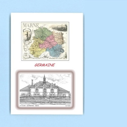 Cartes Postales impression Noir avec dpartement sur la ville de GERMAINE Titre : mairie