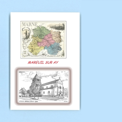 Cartes Postales impression Noir avec dpartement sur la ville de MAREUIL SUR AY Titre : eglise