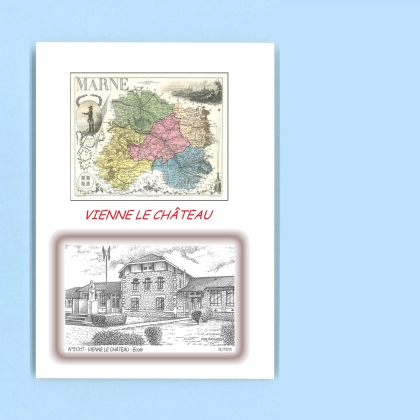 Cartes Postales impression Noir avec dpartement sur la ville de VIENNE LE CHATEAU Titre : ecole