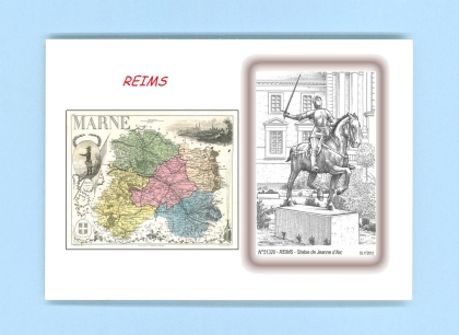Cartes Postales impression Noir avec dpartement sur la ville de REIMS Titre : statue de jeanne d arc