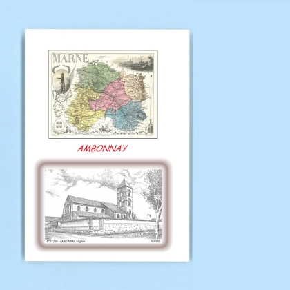 Cartes Postales impression Noir avec dpartement sur la ville de AMBONNAY Titre : eglise