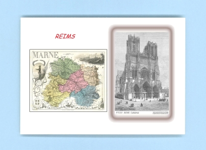 Cartes Postales impression Noir avec dpartement sur la ville de REIMS Titre : cathedrale