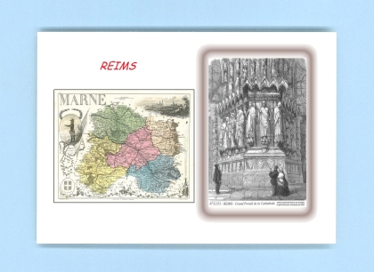 Cartes Postales impression Noir avec dpartement sur la ville de REIMS Titre : grand portail de la cathedrale