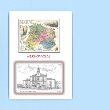 Cartes Postales impression Noir avec dpartement sur la ville de HERMONVILLE Titre : mairie