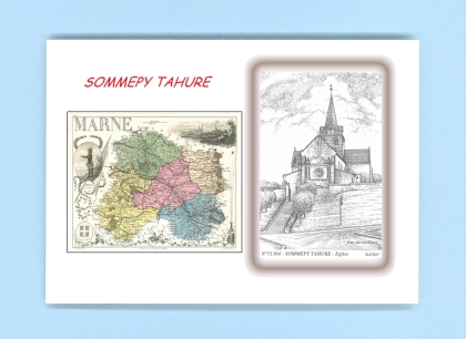 Cartes Postales impression Noir avec dpartement sur la ville de SOMMEPY TAHURE Titre : eglise