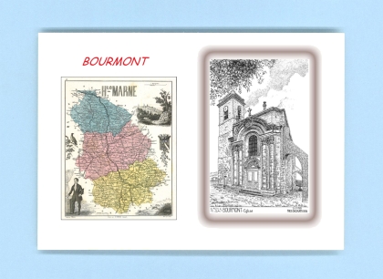 Cartes Postales impression Noir avec dpartement sur la ville de BOURMONT Titre : eglise