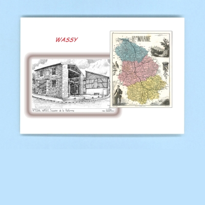 Cartes Postales impression Noir avec dpartement sur la ville de WASSY Titre : square de la reforme