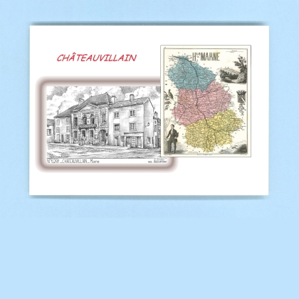 Cartes Postales impression Noir avec dpartement sur la ville de CHATEAUVILLAIN Titre : mairie