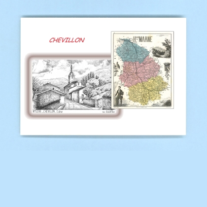 Cartes Postales impression Noir avec dpartement sur la ville de CHEVILLON Titre : eglise