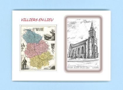Cartes Postales impression Noir avec dpartement sur la ville de VILLIERS EN LIEU Titre : eglise