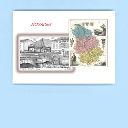 Cartes Postales impression Noir avec dpartement sur la ville de POISSONS Titre : halles