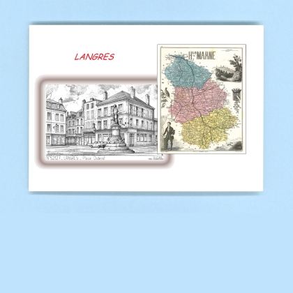 Cartes Postales impression Noir avec dpartement sur la ville de LANGRES Titre : place diderot
