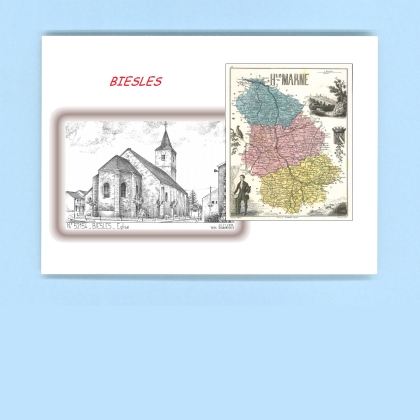 Cartes Postales impression Noir avec dpartement sur la ville de BIESLES Titre : eglise