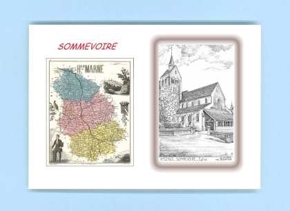 Cartes Postales impression Noir avec dpartement sur la ville de SOMMEVOIRE Titre : eglise